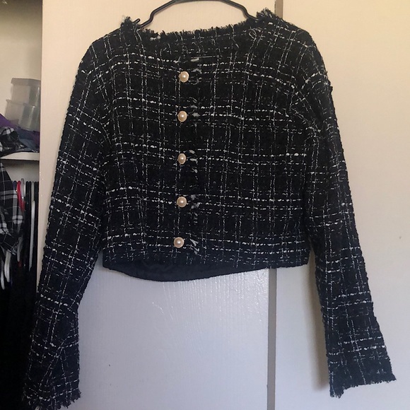 Black cropped jacket with white detail. Never been worn. - Picture 1 of 1